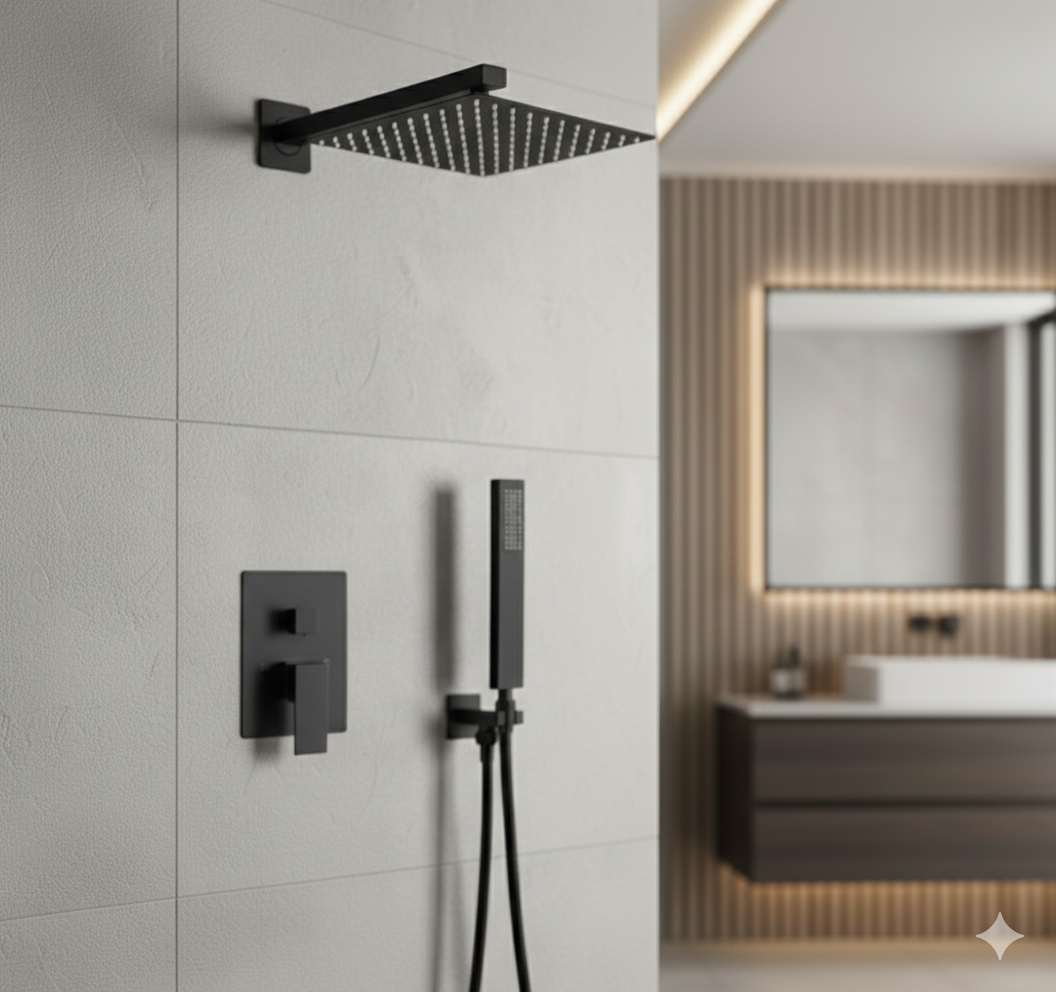 Matte Black Concealed Thermostatic Rainfall Shower System – Solid Brass Wall Mounted Set